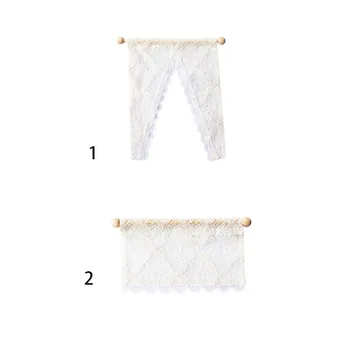 

1/12 Dollhouse Miniature Lace Curtain/Drape with Wooden Rod Doll House Decoration White Cassic Toy for Kids Dolls Accessories