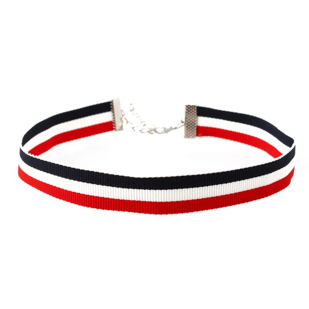Womens Fancy Striped Ribbon Choker Necklace Lace Choker Adjustable Neck