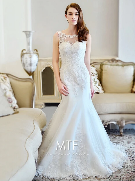 

romantic new fashionable appliques beading vestido de novia casamento bridal gown sexy mermaid wedding dress 2014 free shipping
