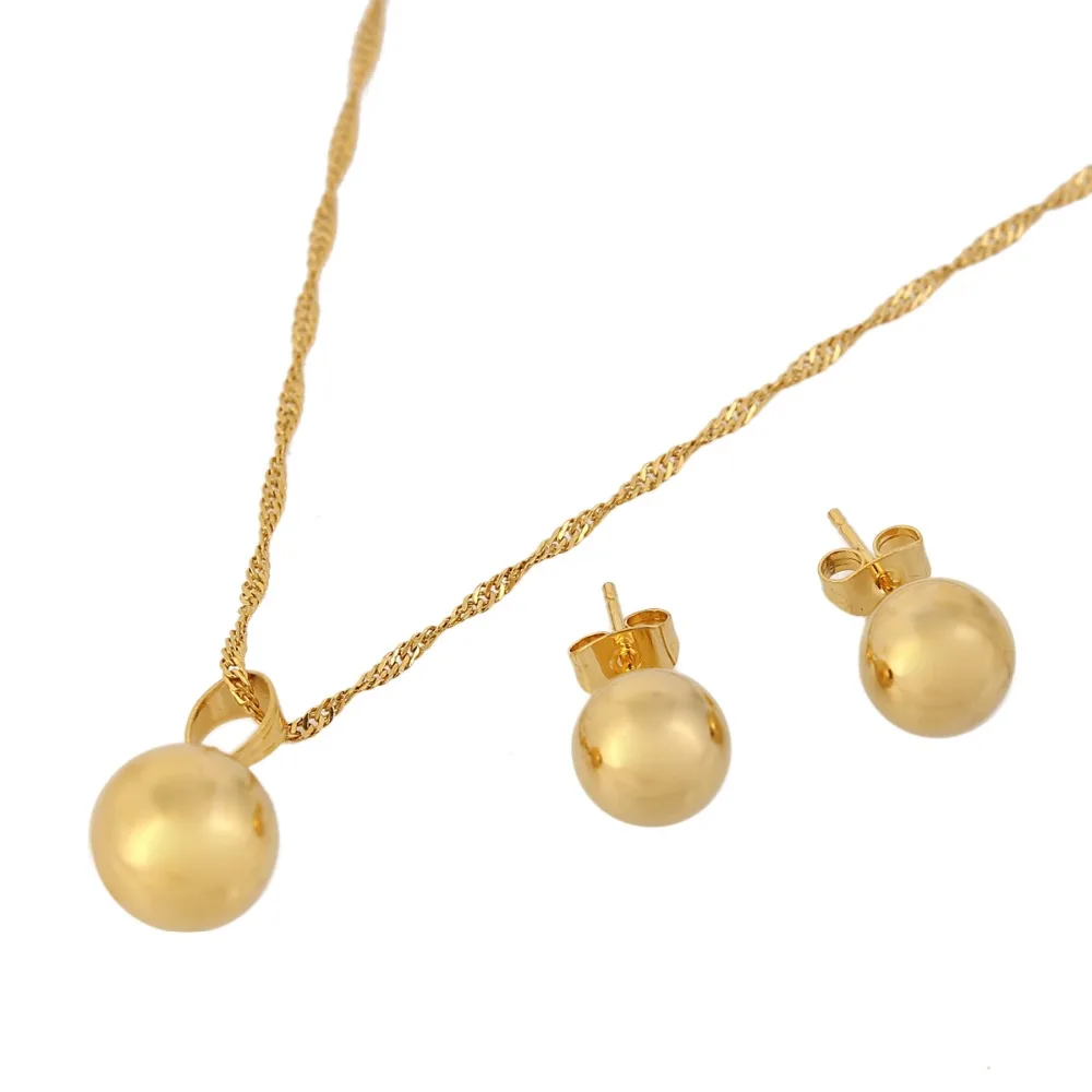 Круглый шар кулон ожерелье шар Круглые серьги ювелирные изделия 24 K золотые женские Лучшие вечерние ювелирные изделия