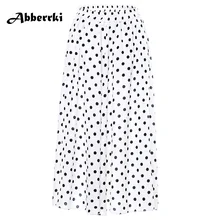 Богемная Женская длинная юбка, высокая эластичная талия, пляжная юбка, модная, волнистая, в горошек, шифоновая, макси юбка размера плюс, летняя, Saias Jupe Femme