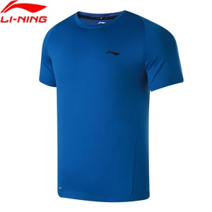 Li-Ning мужская тренировочная футболка с коротким рукавом дышащая удобная Обычная посадка полиэстер подкладка спортивные футболки топы ATSN081 MTS2787 - изображение