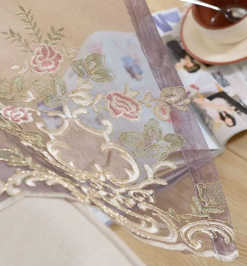 Европейский Стиль плотные фиолетовые бархатные шторы для Гостиная с цветочной вышивкой из прозрачной вуали Тюль драпировки для Спальня TM001& 3