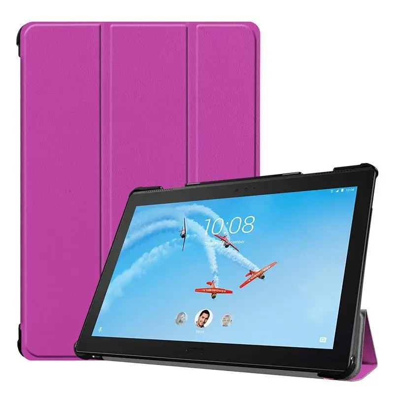 Тонкий чехол из искусственной кожи для lenovo Tab E10 TB-X104F 10,1 Tablet PC защитный противоударный полный защитный чехол+ ручка - Цвет: Purple