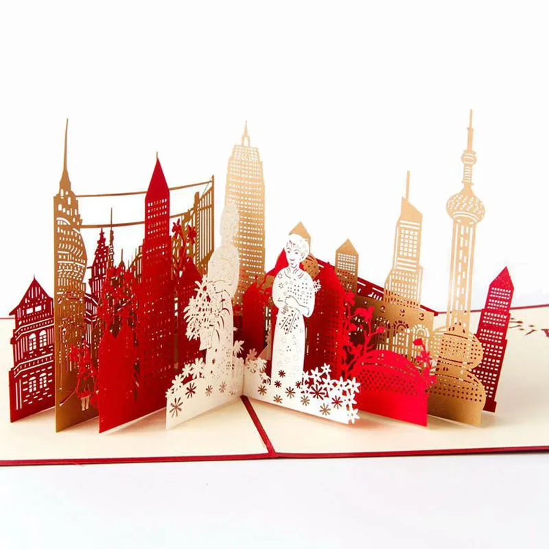  3D Laser Cut Handmade Shanghai Architecture Paper Invitation Greeting Cards PostCard Business Festi - 32791385711