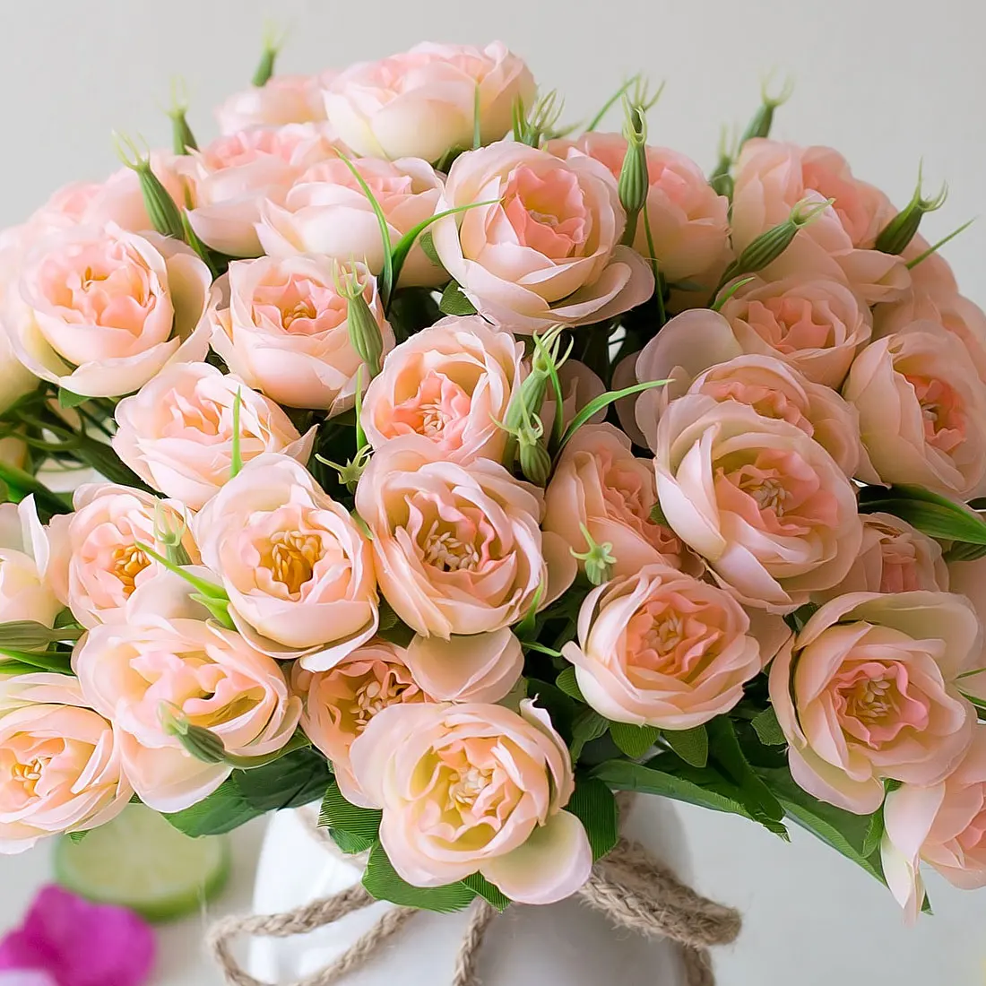 Красивые Искусственные розы 10 голов, букет невесты, свадебные, вечерние, свадебные - Цвет: Светло-розовый
