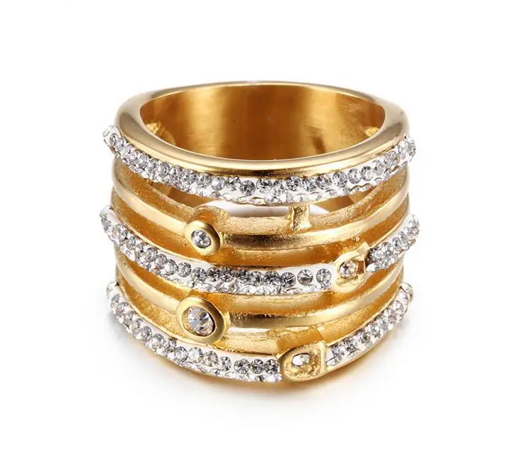 New Gold Silver Color Rings Elegant Stainless Steel Cheap Rhinestone Engagement Wedding Rings ...