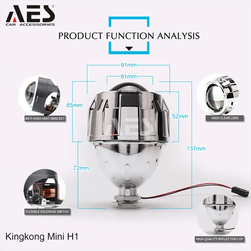 Биксеноновые Проекционные линзы AES Kingkong Mini H1 2 5 дюйма для модификации фар