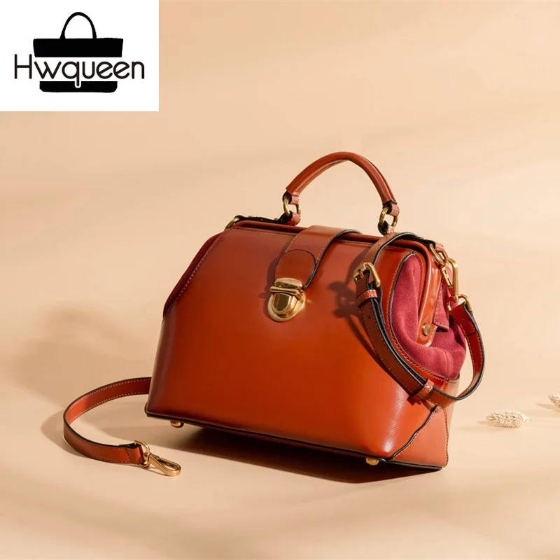 

Vintage Designer Women Solid Clutch Purse Genuine Cow Leather Female Single Cross Shoulder Bag Hasp Closure Lady Doctor Handbag