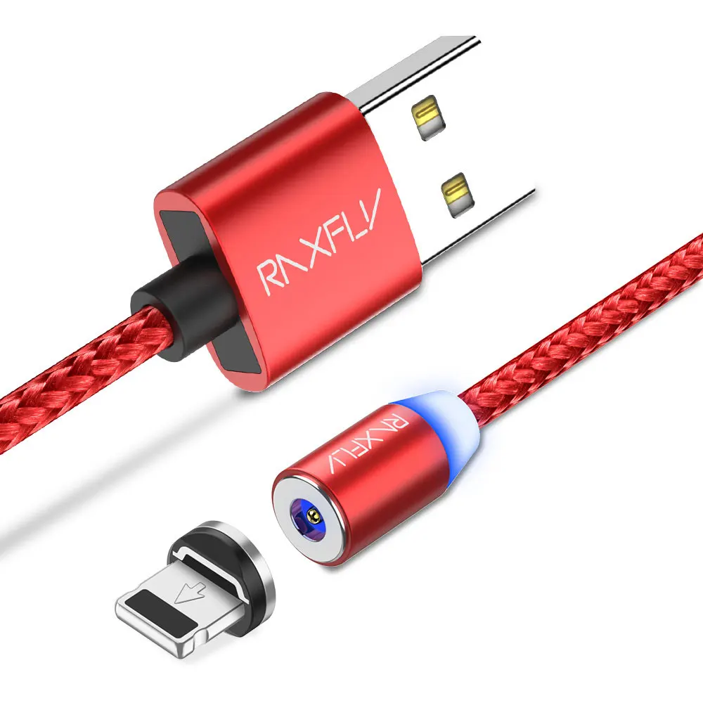 RAXFLY Магнитный кабель Micro usb type C кабель для Xiaomi Redmi Note 7 Магнитный зарядный провод Lightning-USB кабель для iPhone XS магнитный кабель магнитная зарядка кабель lightning - Цвет: 1M Red