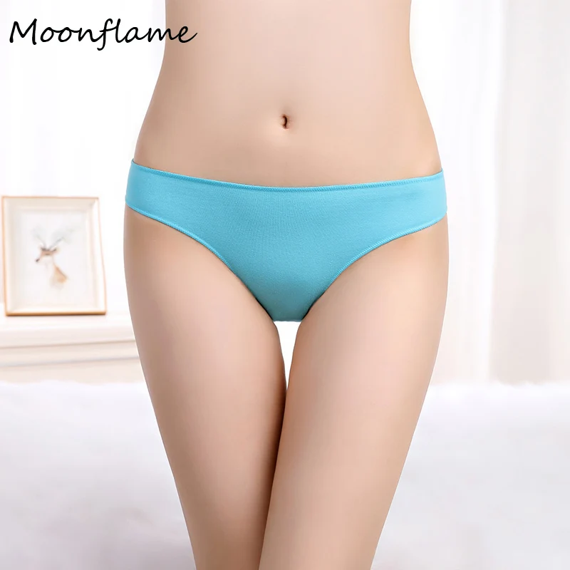 Moonflme 3 pcs/lots Women Comfortable Cotton Panties Basic Style Solid Color Briefs Underwear 89278