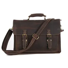 Maxdo Vintage Brown 100% Guarantee Genuine Leather Crazy Horse Leather Men Messenger Bags Briefcase 14” Laptop Bag #M7205
