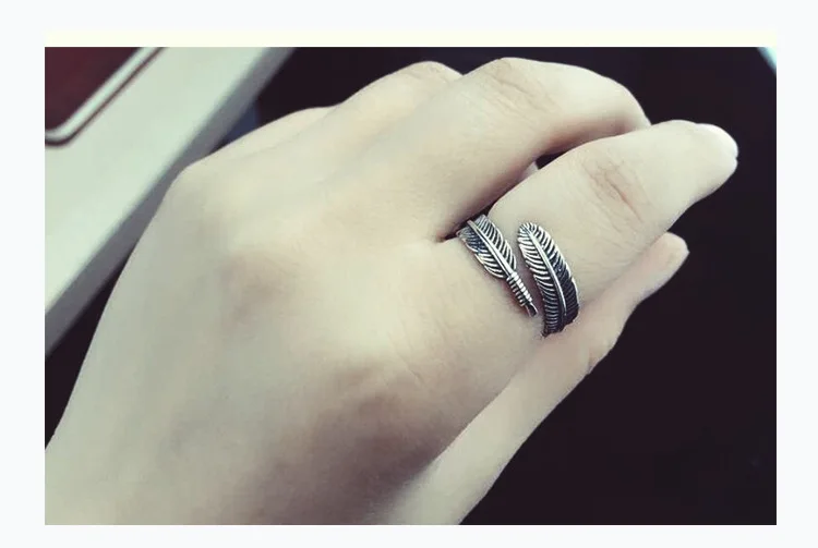 Европейское и американское мужское Открытое кольцо из сплава, геометрическое кольцо с перьями, регулируемые кольца для женщин 4CRD141