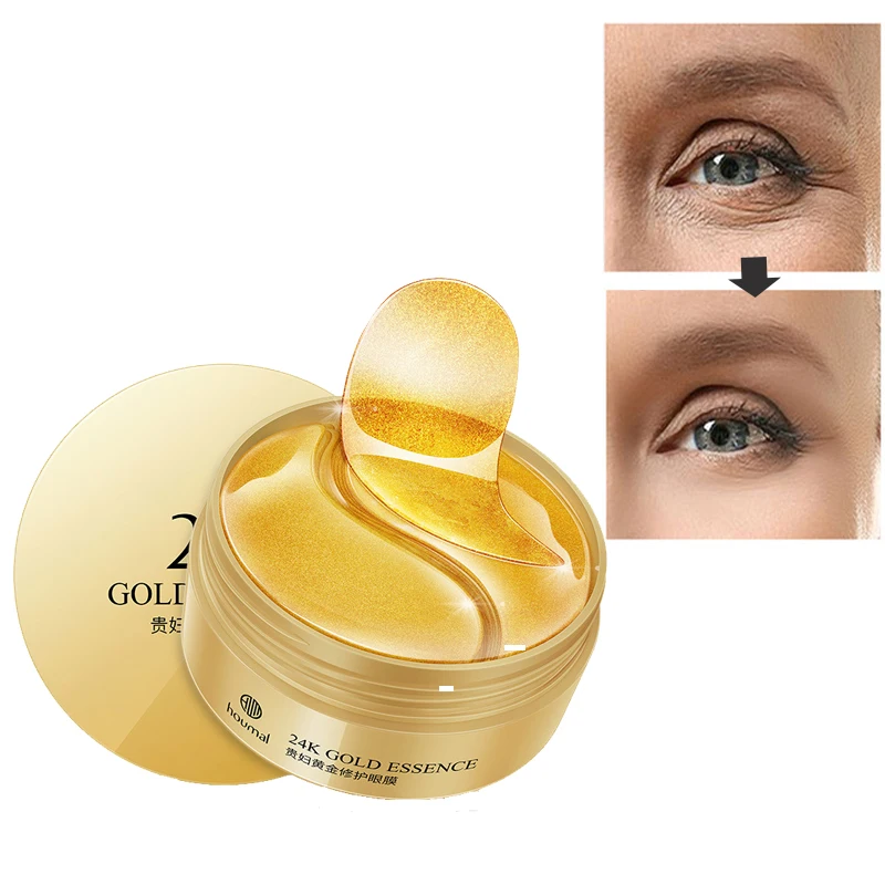 

24K Gold Eye Patch Anti Aging Dark Circles Collagen Crystal Eyes Mask Pads Ageless Hydrogel Sleeping Gel Patch Cream 60PCS LQ