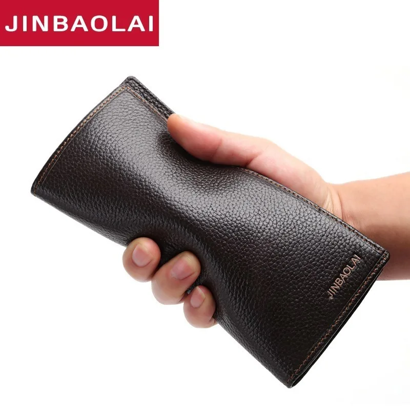 

JINBAOLAI 2018 Men Wallet Clutch Genuine Leather Brand Purse Male Organizer Cell Phone Clutch Bag Long Coin Purse Leather Wallet