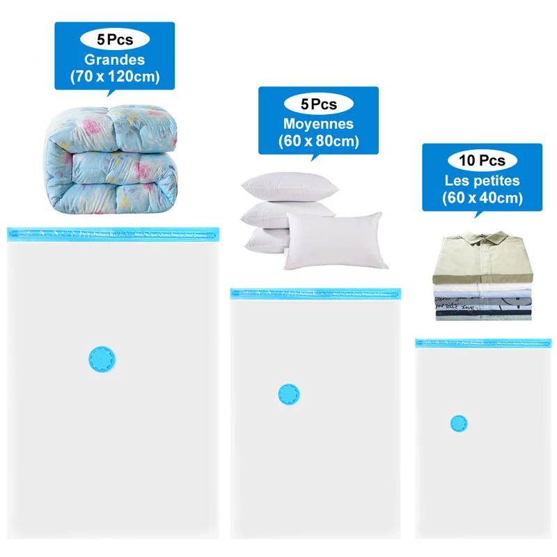 

20 PCs Vacuum Bag for Clothes Storage Bag with Valve Transparent Border Foldable Compressed Organizer Space Saving Seal Packet