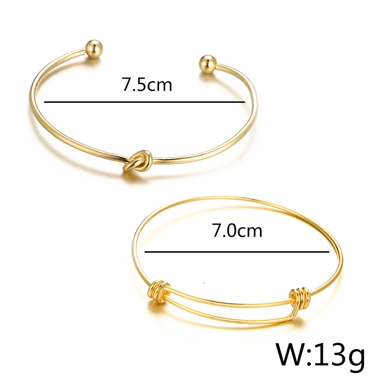 Docona, 2шт/1 комплект, золотой цветной браслет с узлом, богемный геометрический Металлический регулируемый браслет, массивные украшения 6134