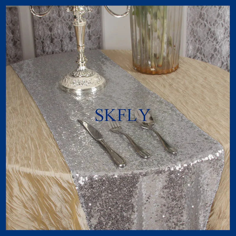 

RU009B Birthday party popular wedding glitter silver sequin table runner