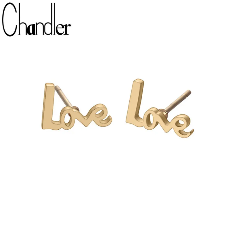 

Chandler Simple Small Tiny Love Letter Stud Earrings For Women Bohemia Post Earrings Gold Color Statement 316L Earrings Bijoux
