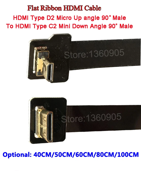 40/50/60/80/100CM HDMI Flat Ribbon Soft Flexible Cable TypeC2 Mini male