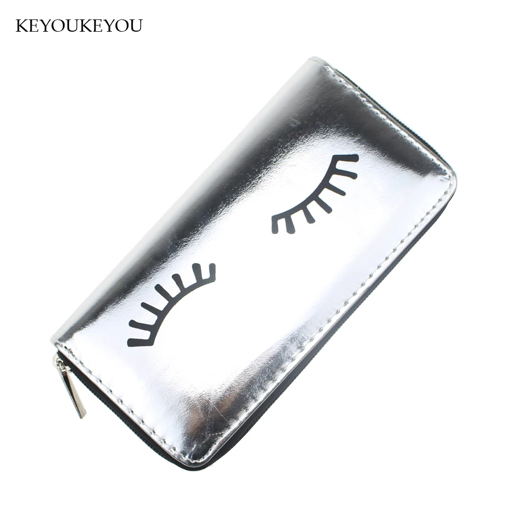 Cheap Silver Eyebrow Printing Womens Wallets And Purses Zipper Long Clutches Women Credit Card Wallet Travel Phone | Багаж и сумки