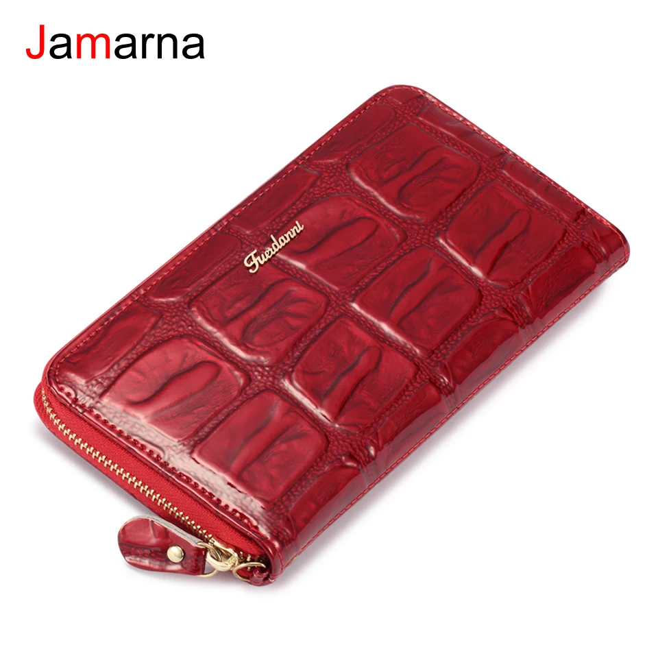 

Jamarna Wallet Female Genuine Leather Women Wallets Zipper Red Crocodile Pattern Long Clutch Female Purse Phone Card Holder Coin