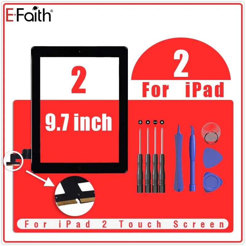 

20PCS/Lot E-Faith Tablet 9.7'' For iPad 2 Touch Screen Outer Touch Screen Digitizer Front Glass Panel With Tools Black and White