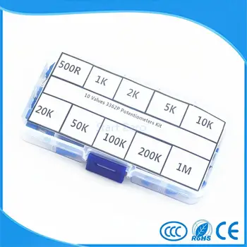 

10Values 3362P High Precision Multiturn Trimmer Potentiometer Variable Resistor Kit 50Pcs
