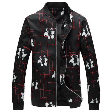2019 Spring Autumn Bomber Jacket Fashion Floral Printed  Mens Plus Size 6XL Casual Jackets Long Sleeve Windbreaker Coat