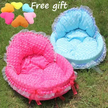 

Pet bed + pillow Cute lace cat dog pet bed set house mat Soft luxury small pink Princess dog puppy sofa Bed kennel cushion nest