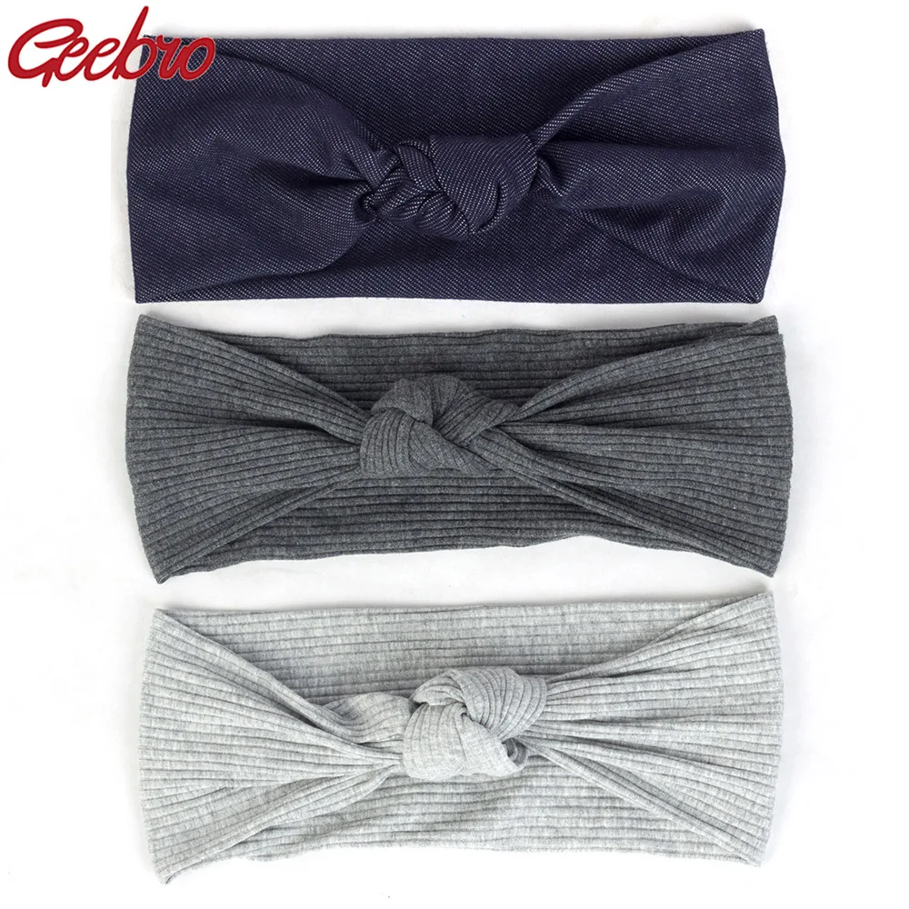 

Geebro Summer Boho Ribbed Hairband For Women Knotted Striped Elastic Headband Female Turban Wraps Cotton Hair Accessories
