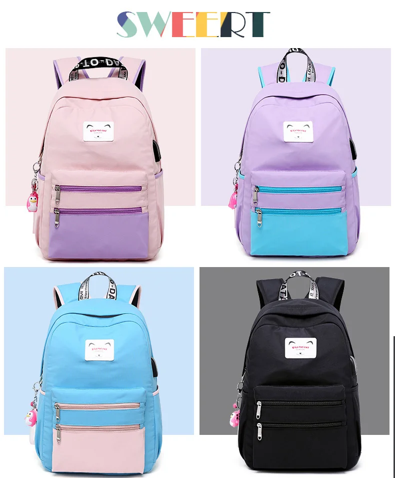 Backpack School Bag with Headphone Jack Backpacks with Charging Port Student Bag Female Multifunctional Backpack Child Backpacks (10)