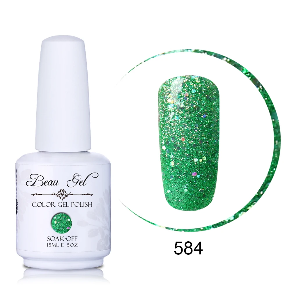 Beau Gel 15ML Nail Art Gel Varnish Semi Permanent Nail Polish Hybrid Gellak Soak Off Glitter UV Gel Nail Polish Enamel Lacquer - Цвет: GNS584