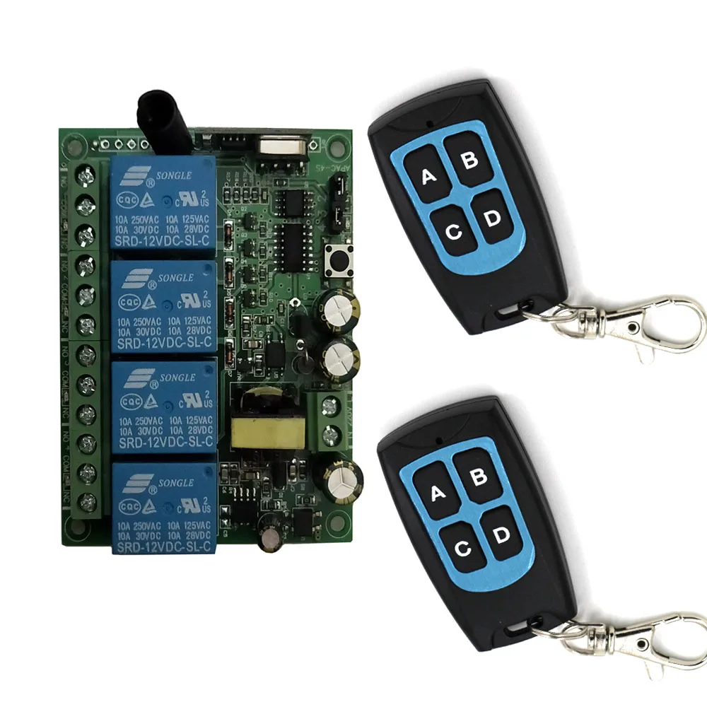 

Smart Home AC 220V 4CH 4 CH 10A Relay RF Wireless Remote Control Switch System Radio Receiver Module Transmitter 315/433Mhz