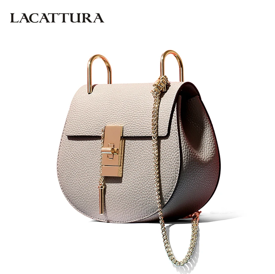 

LACATTURA women messenger bags cowhide leather handbag ladies Chain shoulder bags clutch fashion crossbody bag brand candy color