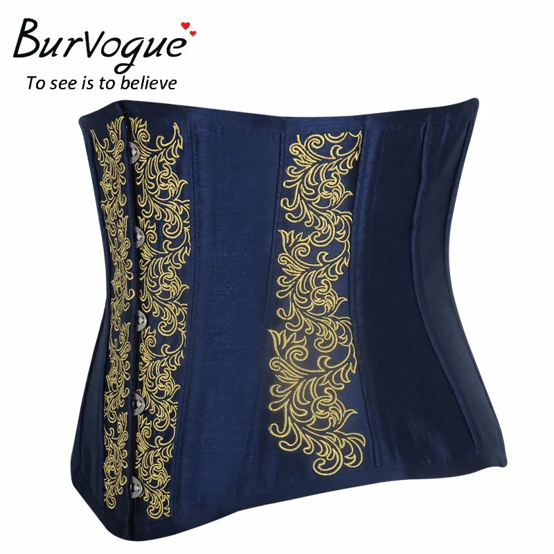 Burvogue Women Underbust Satin Steel Bones Corset Waist Trainer Gothic Sexy Corset Steampunk Corselet corsets and bustiers