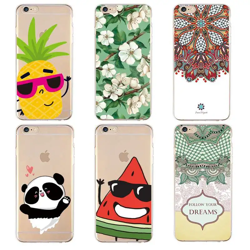 Mandala Soft Clear TPU Phone Case For iPhone 4/4s 5 5s 6 6plus 7 8plus x Silicone Fruit Flora Bag Cover Free Shipping | Мобильные