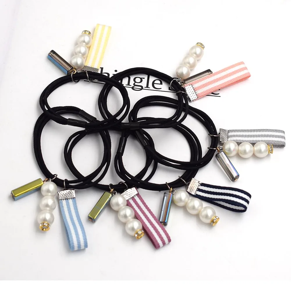 6PCS Hair Accessories Crystal Simulated Pearl Charm Beads Elastic Hair