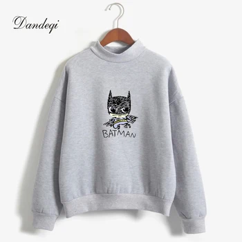 

Autumn Fleece Hoodies Women Batman Printed Candy Color Long Sleeve Casual Thicken Sweatshirts Harajuku Women Outwear
