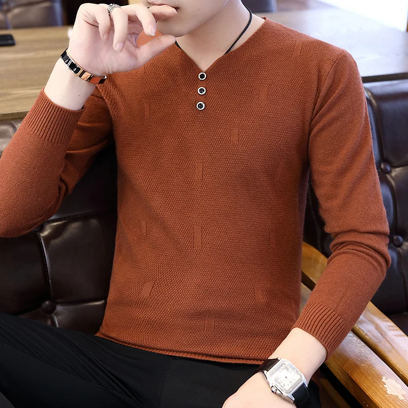 

2019 Spring Autumn Casual Men's Sweater V-Neck Striped Slim Fit Knittwear Mens Sweaters Pullovers Pullover Men Pull Homme Tops