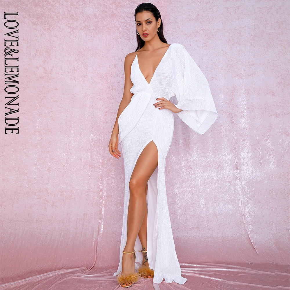LOVE&LEMONADE Sexy White V-Neck Single Sleeve