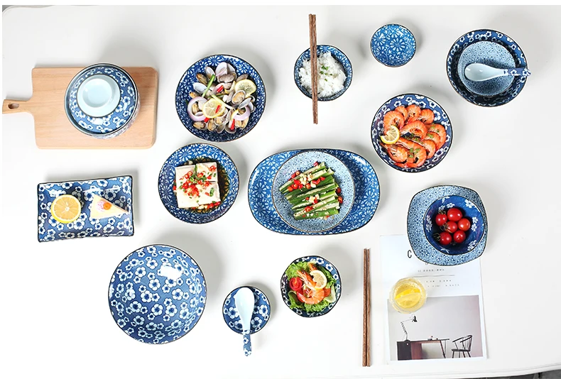 [4 шт. в упаковке] Цзиндэчжэнь керамическая посуда 7 дюймов Набор тарелок креативные блюда домашняя круглая тарелка в японском стиле