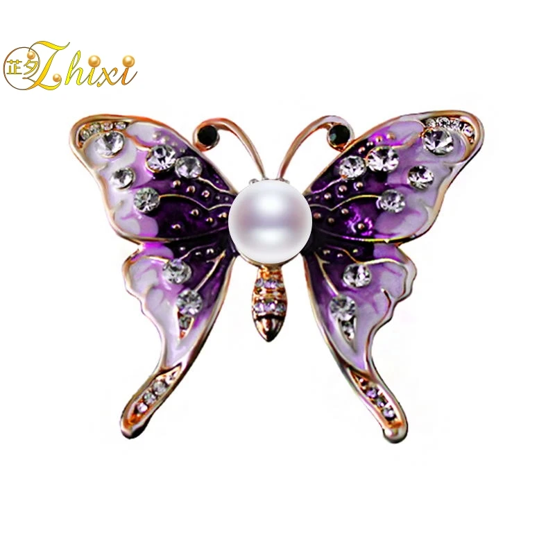 

ZHIXI Pearl Brooches For Women Fine Jewelry Big Real Freshwater Pearl Brooch Pins Elegant New Trendy Party Gifts Butterfly B14