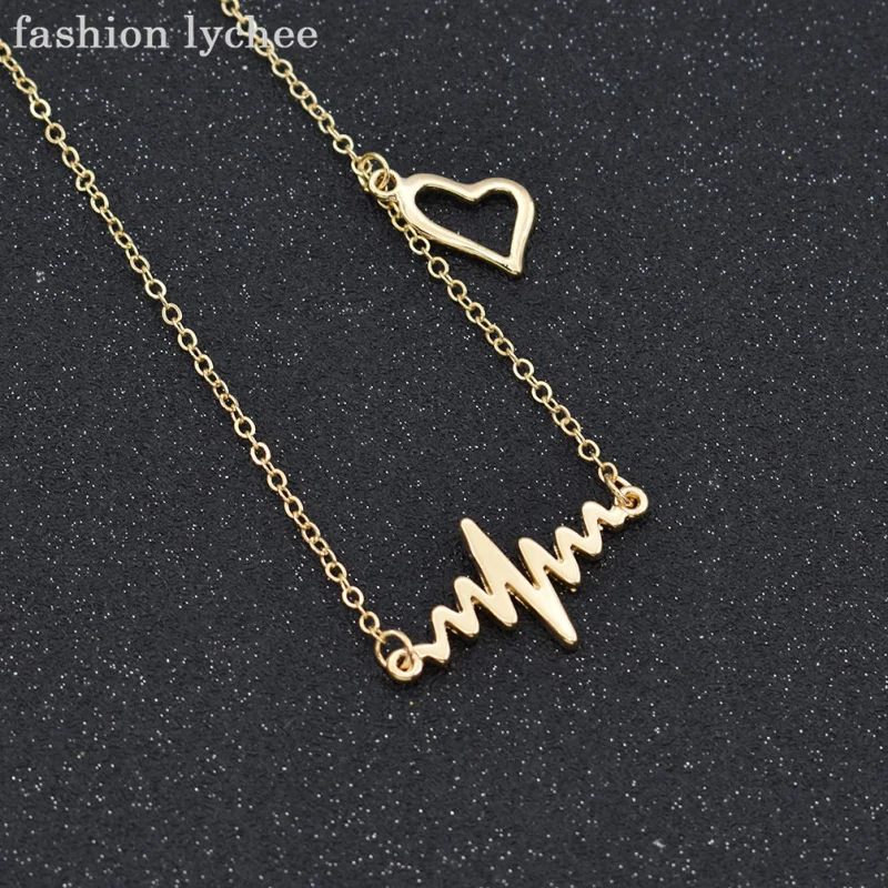 fashion lychee Creative Heartbeat Frequency ECG Heart Shape Pendant