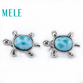 

Tortoise shape cute natural larimar earrings deep blue with silver 925,classic style jewelry for women and girls