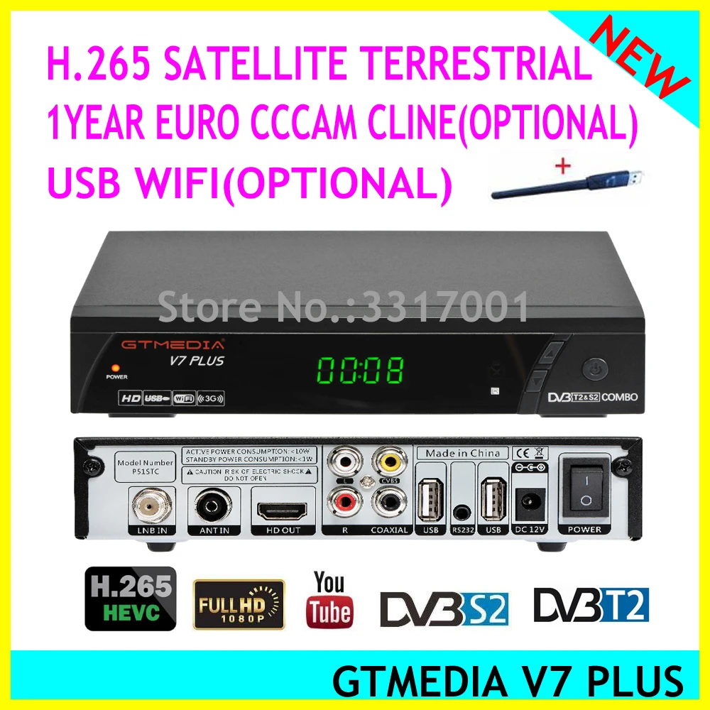 [Подлинный] Новое поступление GTMEDIA V7 PLUS DVB-S2 DVB-T2 спутниковый ТВ комбо приемник Поддержка H.265 и Испания Италия Cccam Cline