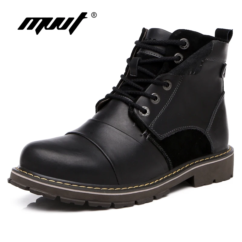 

MVVT New Genuine Leather Boots Men Work Boots Mid Calf Men Winter Snow Boots Super Quality Tooling Shoes Russia Boots