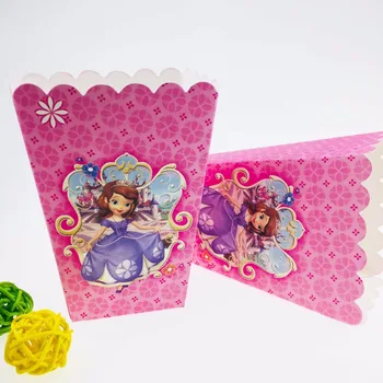 

6pcs/set funny princess sofia kids birthday party supplies Popcorn Box case Box Favor Accessory Birthday Party decoration
