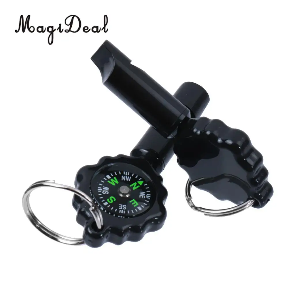 MagiDeal High Quality Professional Military Compass Pack of 2 2 in 1 Whistle Keychain Compass for Outdoor Camping Hiking Sport