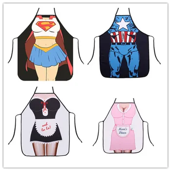 

Funny sexy Apron superhero Superman Captain America 3D Printed cute waist waterproof chef BBQ Kitchen Cooking women men Aprons